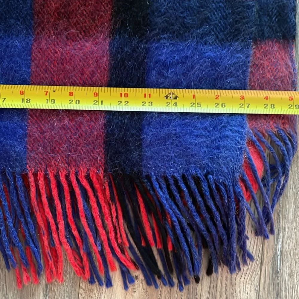 Vintage multicolored wool/mohair knitted blanket with fringe